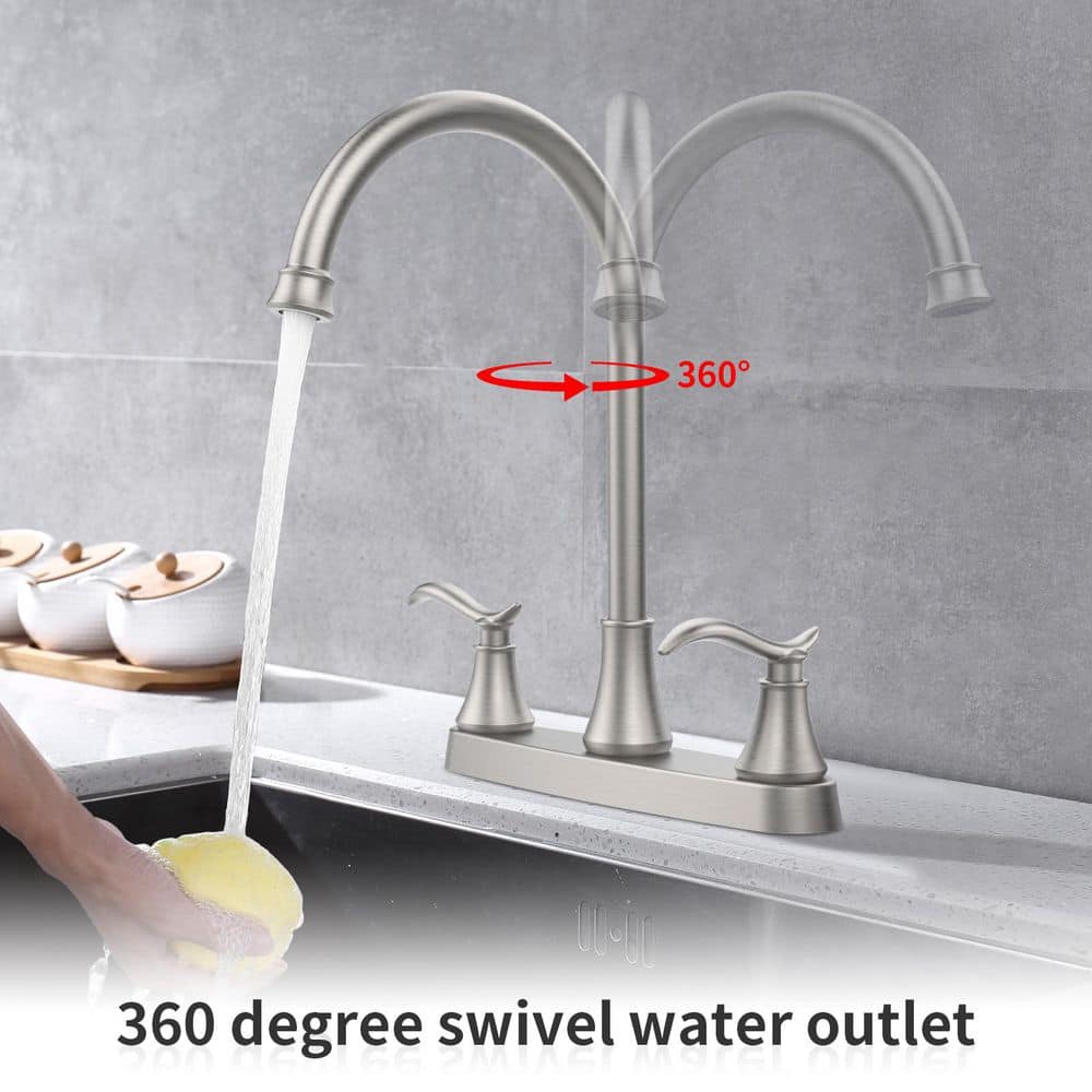  13.18 In. Brushed Nickel Single Handle High-Arc Pull-Out Kitchen Faucet With Pull-Down Sprayer 360° Spout Swivel