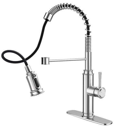  19 In 360° Spout Swivel Spring Kitchen Sink Faucet With 3 Modes Pull Down Sprayer In Brushed Nickel
