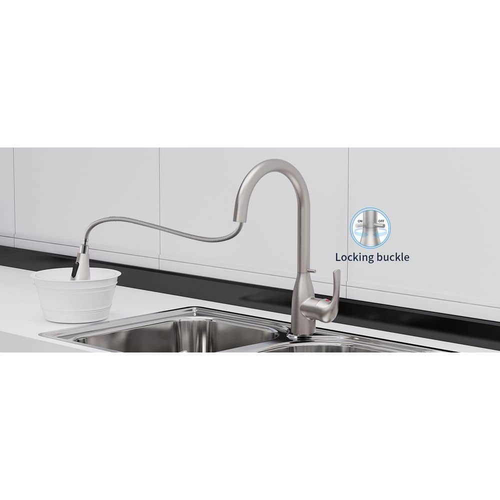  15.74 In. Kitchen Faucet With Pull Down Sprayer And 4-Spraying Modes Brushed Nickel 1 Or 3 Hole 360° Spout Swivel