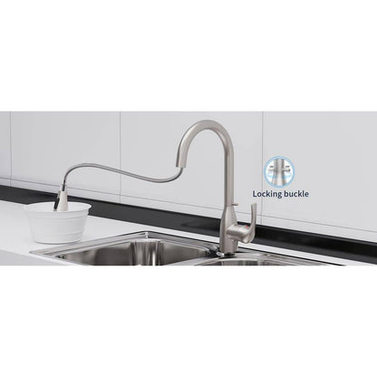  15.74 In. Kitchen Faucet With Pull Down Sprayer And 4-Spraying Modes Brushed Nickel 1 Or 3 Hole 360° Spout Swivel