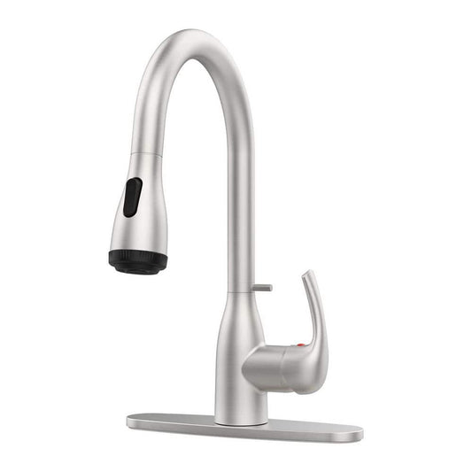  15.74 In. Kitchen Faucet With Pull Down Sprayer And 4-Spraying Modes Brushed Nickel 1 Or 3 Hole 360° Spout Swivel
