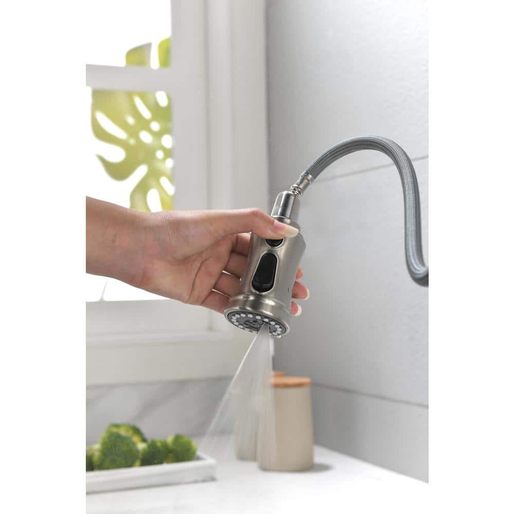  Single Handle High Arc Pull Out Kitchen Faucet, Single Level Stainless Steel Sink Faucets With Pull Down Sprayer