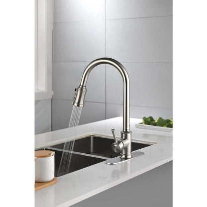  Single Handle High Arc Pull Out Kitchen Faucet, Single Level Stainless Steel Sink Faucets With Pull Down Sprayer