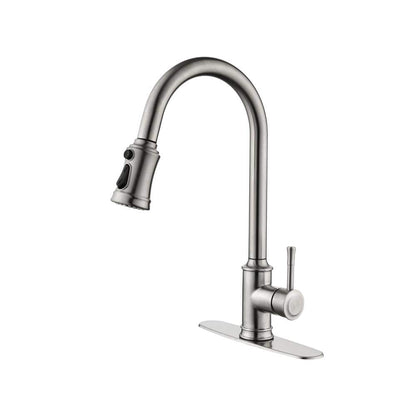  Single Handle High Arc Pull Out Kitchen Faucet, Single Level Stainless Steel Sink Faucets With Pull Down Sprayer
