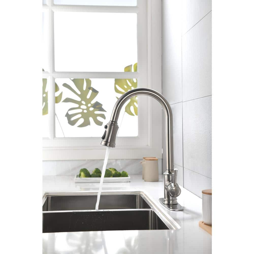  Single Handle High Arc Pull Out Kitchen Faucet, Single Level Stainless Steel Sink Faucets With Pull Down Sprayer