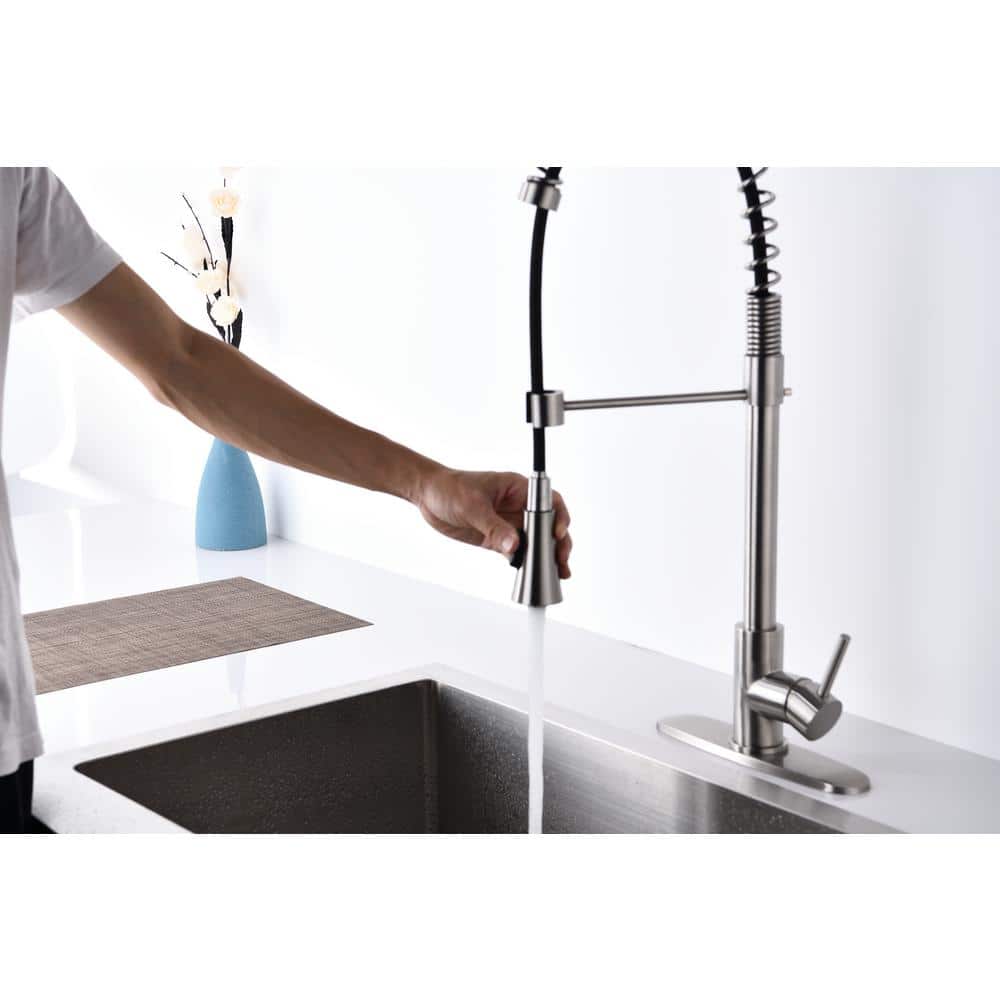  Brushed Nickle Single Handle Commercial Modern Spring High Arc Kitchen Faucet