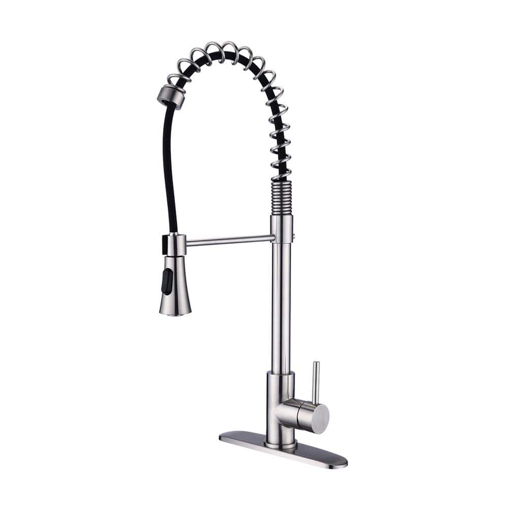  Brushed Nickle Single Handle Commercial Modern Spring High Arc Kitchen Faucet