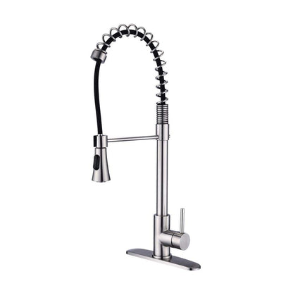  Brushed Nickle Single Handle Commercial Modern Spring High Arc Kitchen Faucet