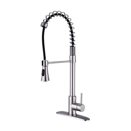  Brushed Nickle Single Handle Commercial Modern Spring High Arc Kitchen Faucet