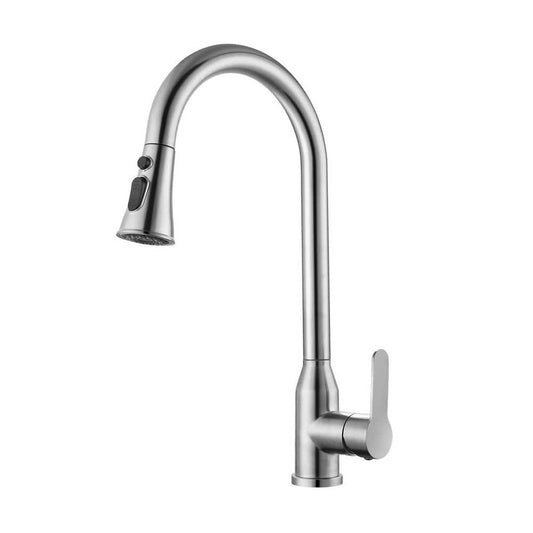  8.85 In Single Handle Stainless Steel Brushed Nickle Kitchen Faucets With 360° Spout Swivel Pull Down Sprayer
