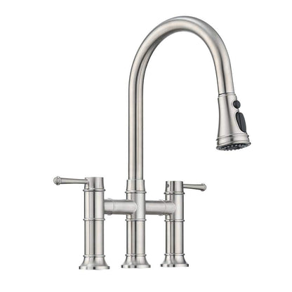  Double Handle Pull Down Sprayer Kitchen Faucet In Brushed Nickel