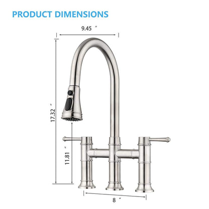  Double Handle Pull Down Sprayer Kitchen Faucet In Brushed Nickel