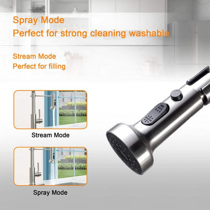  21 In. 360° Spout Swivel Kitchen Faucet With Dual Function Pull-Down Sprayhead In Brushed Nickel Finish