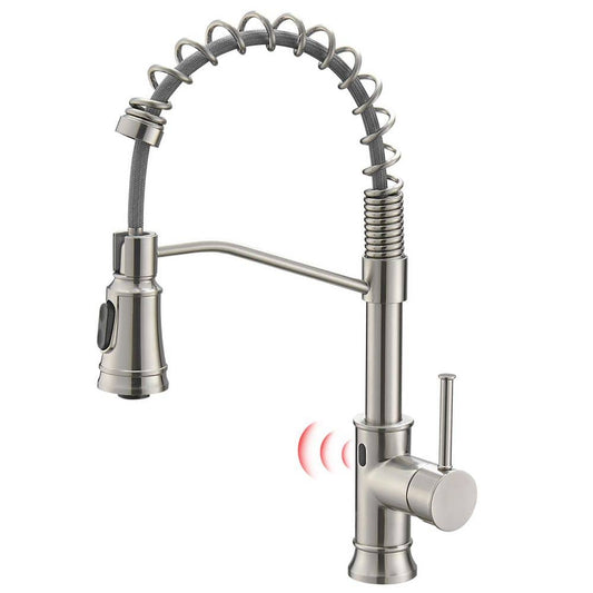  19 In. 360° Spout Swivel Touchless Kitchen Faucet, Hands Free Automatic Smart Kitchen Faucet In Brushed Nickel