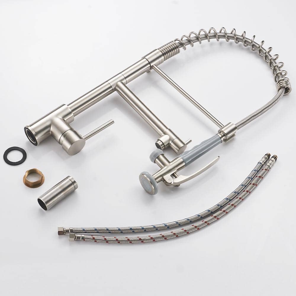 Commercial Kitchen Faucet Pull Down Sprayer Brushed Nickel, Single Handle Kitchen Sink Faucet