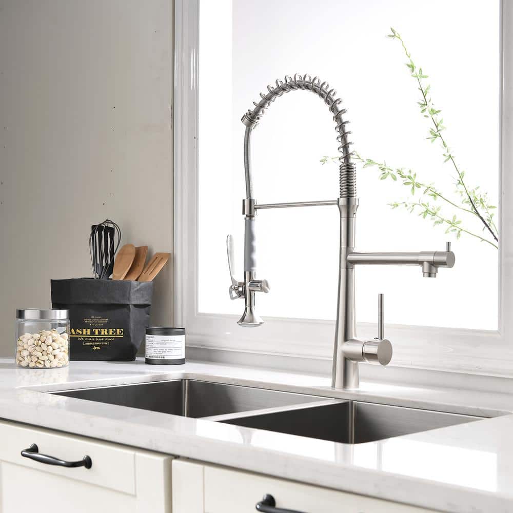  Heavy Duty Commercial Style Kitchen Sink Faucet, Single Handle Pre-Rinse Spring Sprayer Kitchen Faucets