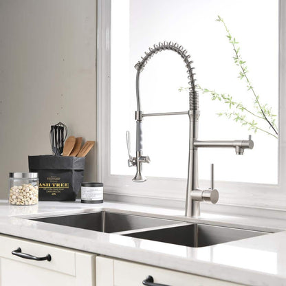  Heavy Duty Commercial Style Kitchen Sink Faucet, Single Handle Pre-Rinse Spring Sprayer Kitchen Faucets