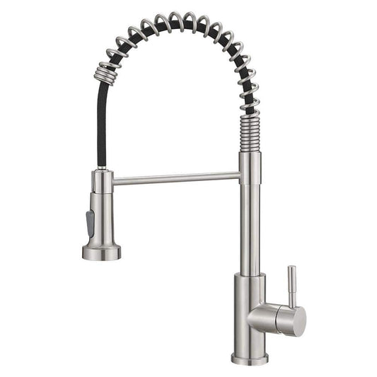  Kitchen Faucet With Pull Down Sprayer Brushed Nickel Stainless Steel Single Handle Pull Out Spring Sink Faucets
