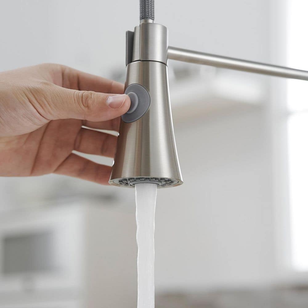  15.2 In. 360° Spout Swivel Brushed Nickel Single Handle Lever Kitchen Sink Kitchen Faucet With Pull Out Sprayer