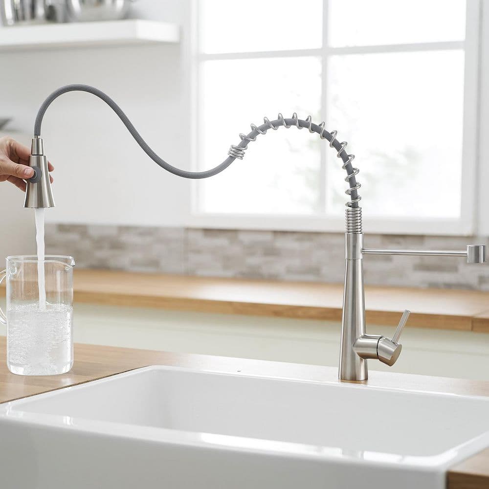  15.2 In. 360° Spout Swivel Brushed Nickel Single Handle Lever Kitchen Sink Kitchen Faucet With Pull Out Sprayer