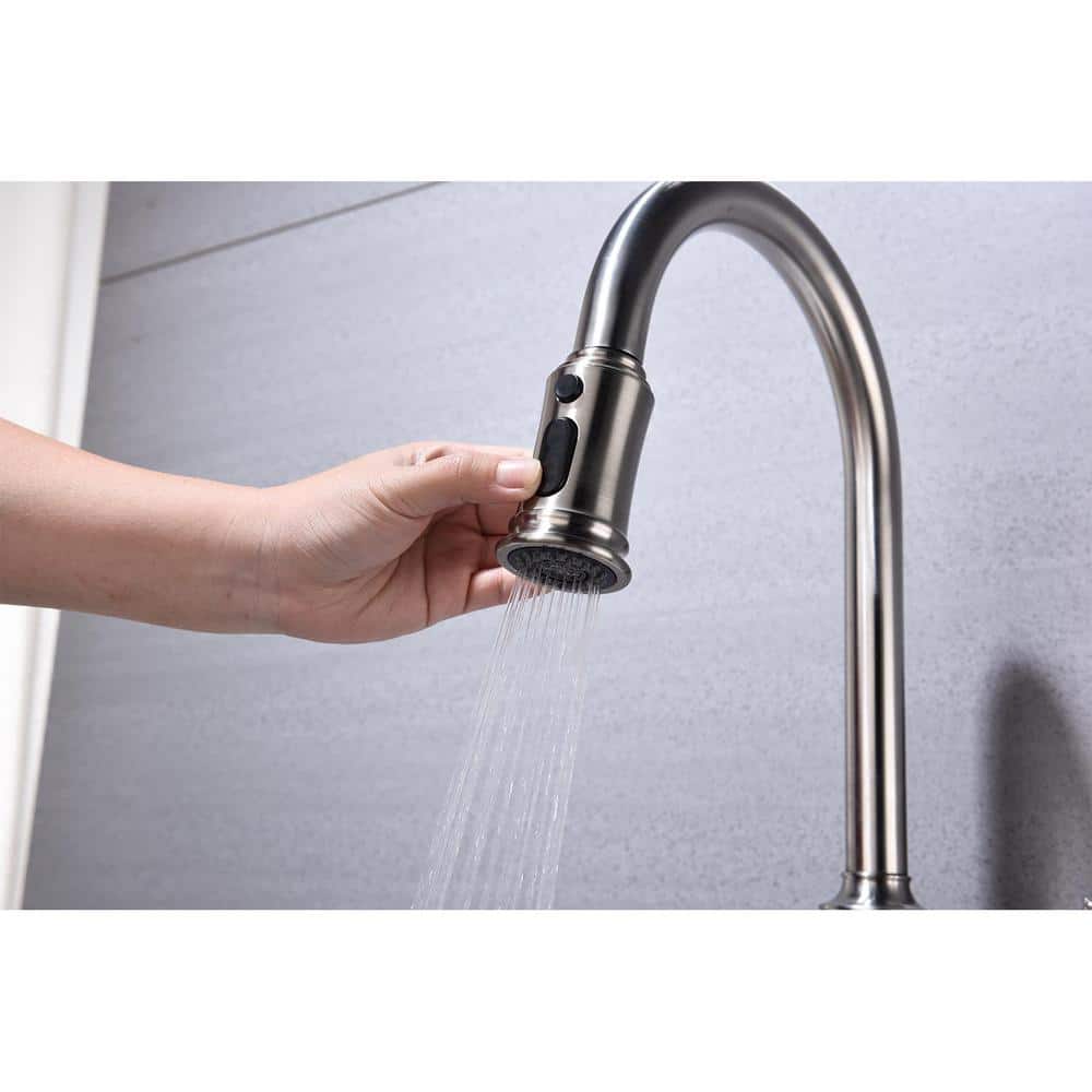  Single Handle Pull Down Sprayer Kitchen Faucet With Pull Down Sprayer In Brushed Nickel