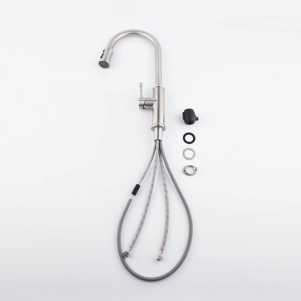  Single Handle Pull Down Sprayer Kitchen Faucet With Pull Down Sprayer In Brushed Nickel