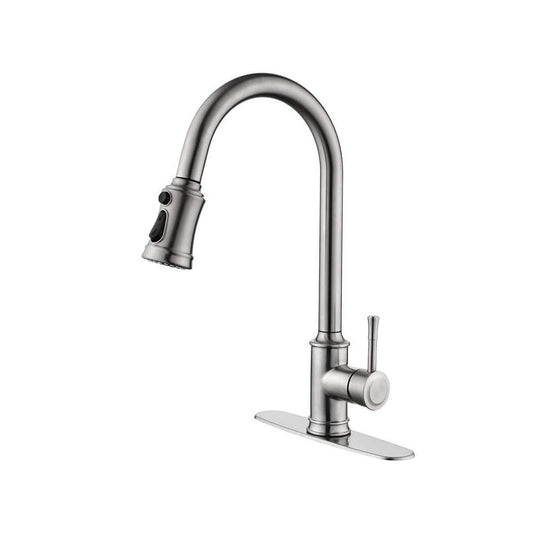  16.7 In. Single Handle Pull Out Kitchen Faucet In Brushed Nickel 360° Spout Swivel