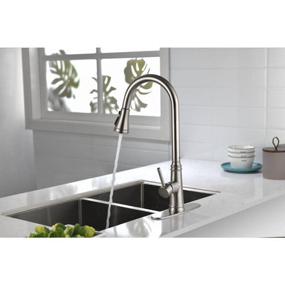  Single Handle High Arc Pull Out Kitchen Faucet, Single Level Stainless Steel Kitchen Sink Faucets With Pull Down Sprayer
