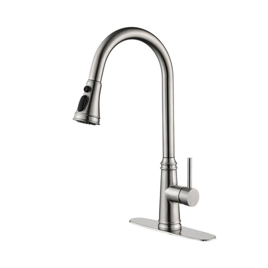  Single Handle High Arc Pull Out Kitchen Faucet, Single Level Stainless Steel Kitchen Sink Faucets With Pull Down Sprayer
