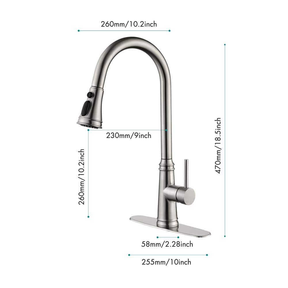  Single Handle High Arc Pull Out Kitchen Faucet, Single Level Stainless Steel Kitchen Sink Faucets With Pull Down Sprayer