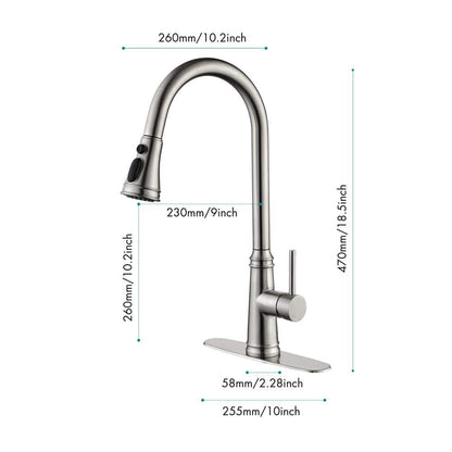  Single Handle High Arc Pull Out Kitchen Faucet, Single Level Stainless Steel Kitchen Sink Faucets With Pull Down Sprayer