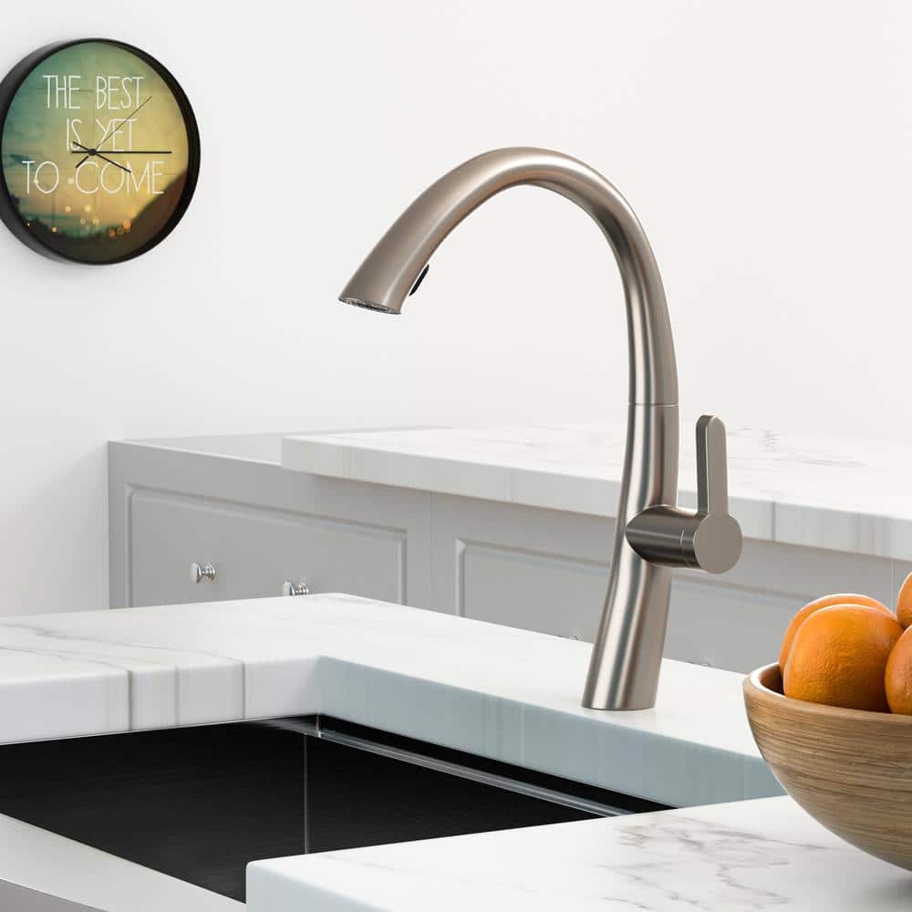  Single Handle Single Hole Bathroom Faucet Spot Resistant In Brushed Nickel