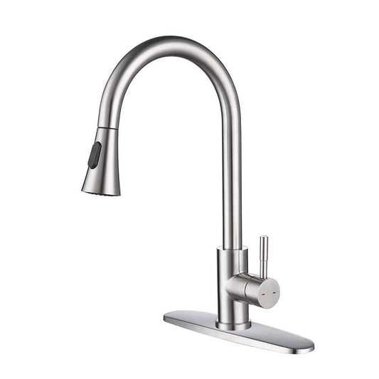  16.14 In Brushed Nickel 360 Degree Spout Swivel Kitchen Faucet With Pull Out Spraye