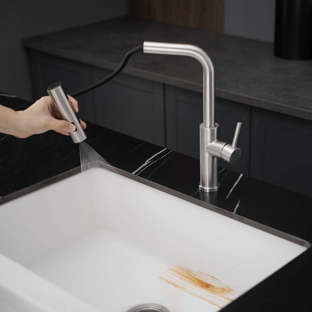  Single Handle Pull Out Kitchen Faucet In Brushed Nickel