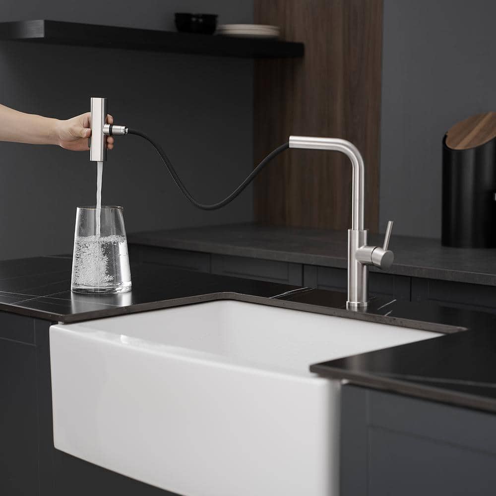  Single Handle Pull Out Kitchen Faucet In Brushed Nickel