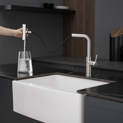  Single Handle Pull Out Kitchen Faucet In Brushed Nickel