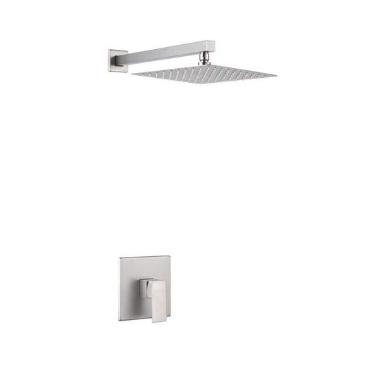  Single Handle 1-Spray Shower Faucet 2.5 GPM With Wall Mounted 10 In. Rain Shower Head Faucet In Brushed Nickel