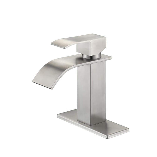  Waterfall Spout Single Handle Bathroom Sink Faucet In Brushed Nickel