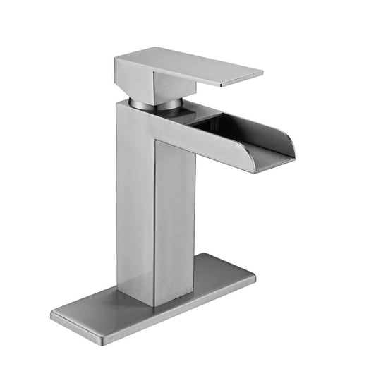 Single Handle Wall Mounted Bathroom Faucet With Deck Plate & Overflow Pop Up Drain In Brushed Nickel