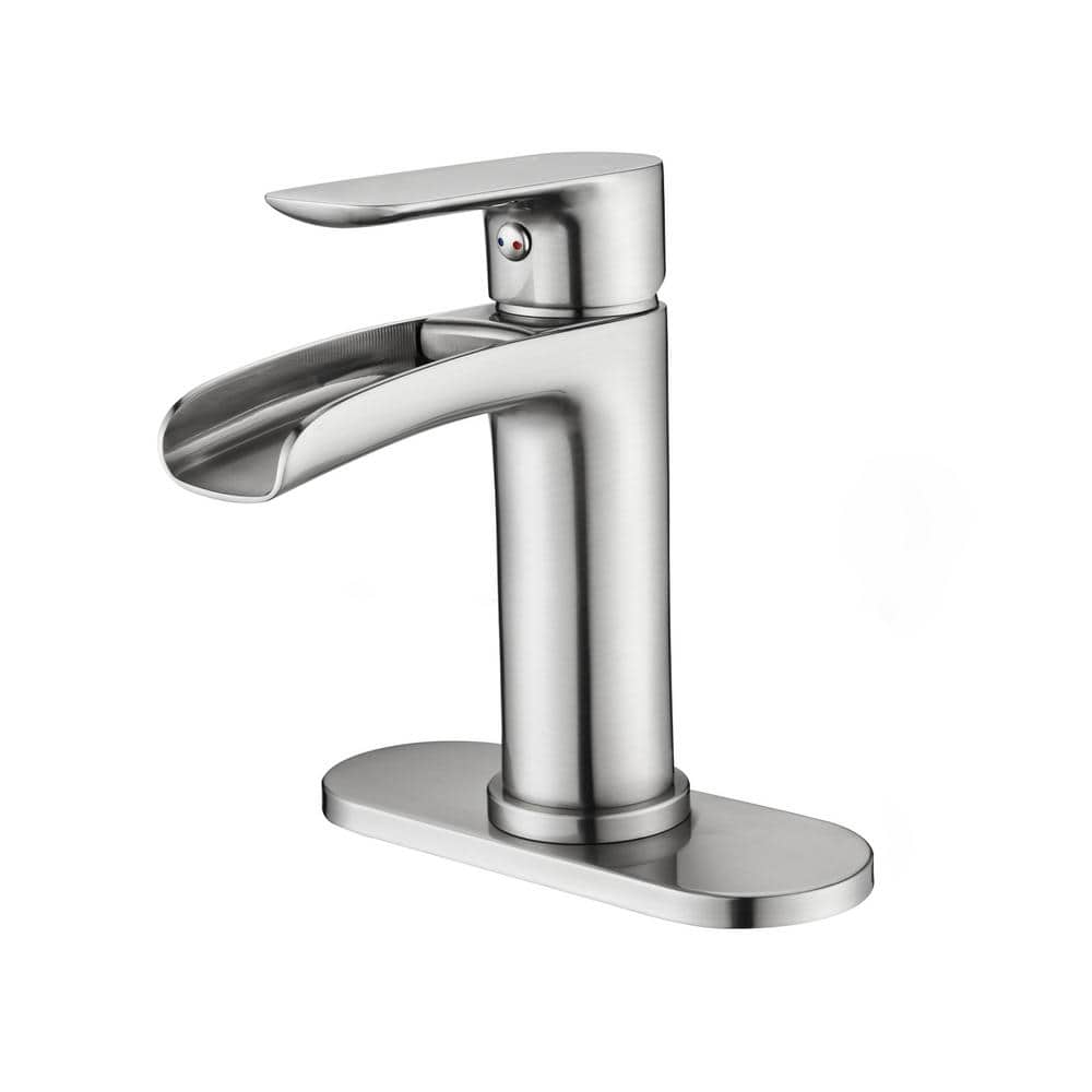  Single Handle Wall Mounted Bathroom Faucet With Deck Plate And Overflow Pop Up Drain In Brushed Nickel