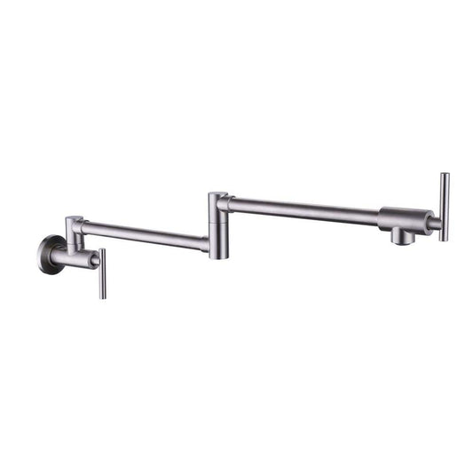  Wall Mounted Pot Filler Faucet 2 Handle With Double Joint Stretchable Folding Arm In Brushed