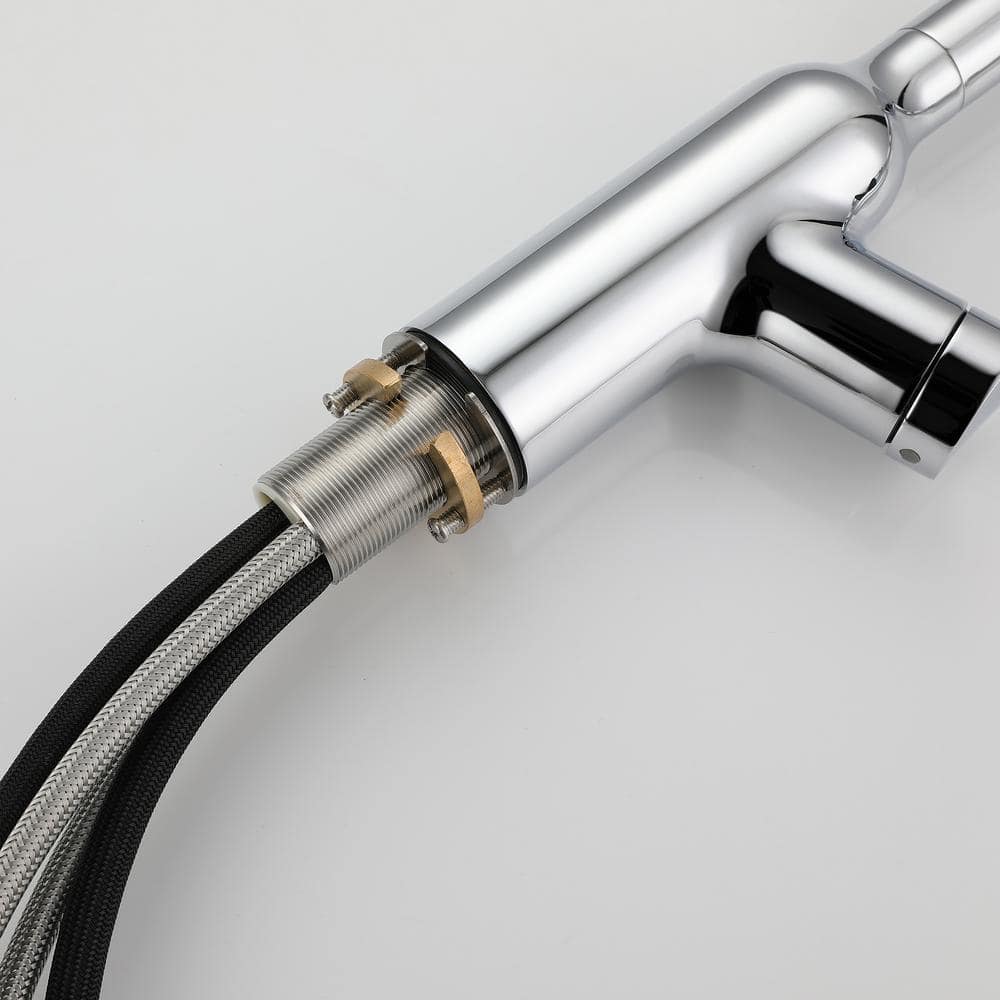  Single Handle Pull Down Sprayer Kitchen Faucet With Gooseneck In Chrome