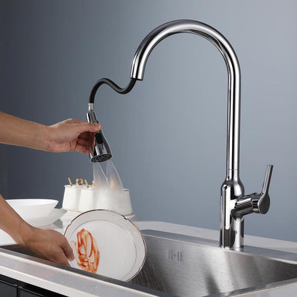  Single Handle Pull Down Sprayer Kitchen Faucet With Gooseneck In Chrome