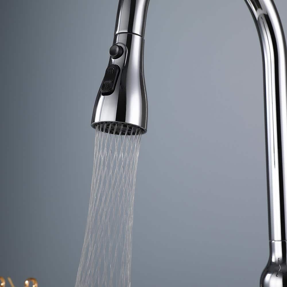  Single Handle Pull Down Sprayer Kitchen Faucet With Gooseneck In Chrome