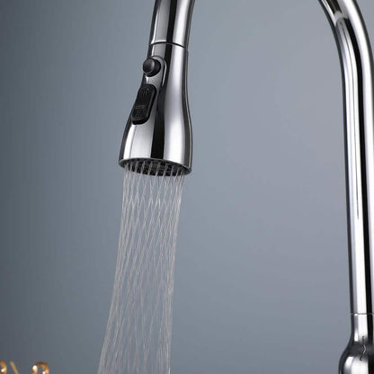 Single Handle Pull Down Sprayer Kitchen Faucet With Gooseneck In Chrome