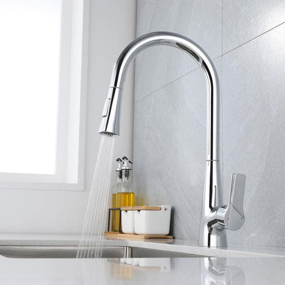  Single Handle Pull Down Sprayer Kitchen Faucet In Chrome Elegant