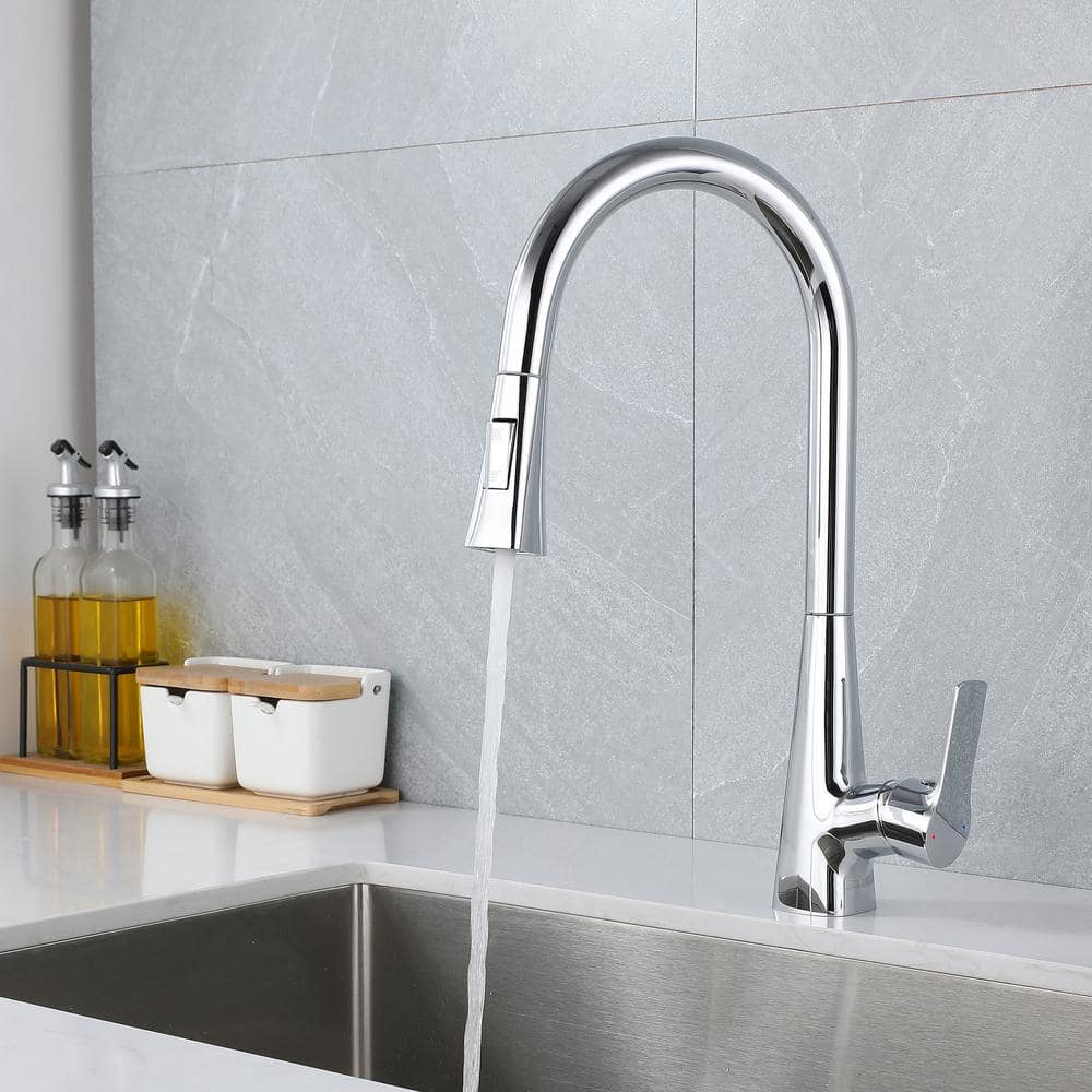  Single Handle Pull Down Sprayer Kitchen Faucet In Chrome Elegant