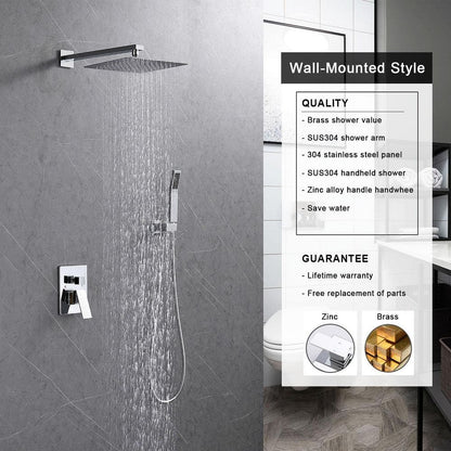  Single-Handle 2-Spray Patterns Rainfall Rectangle Dual Shower Head In Chrome (Valve Included)