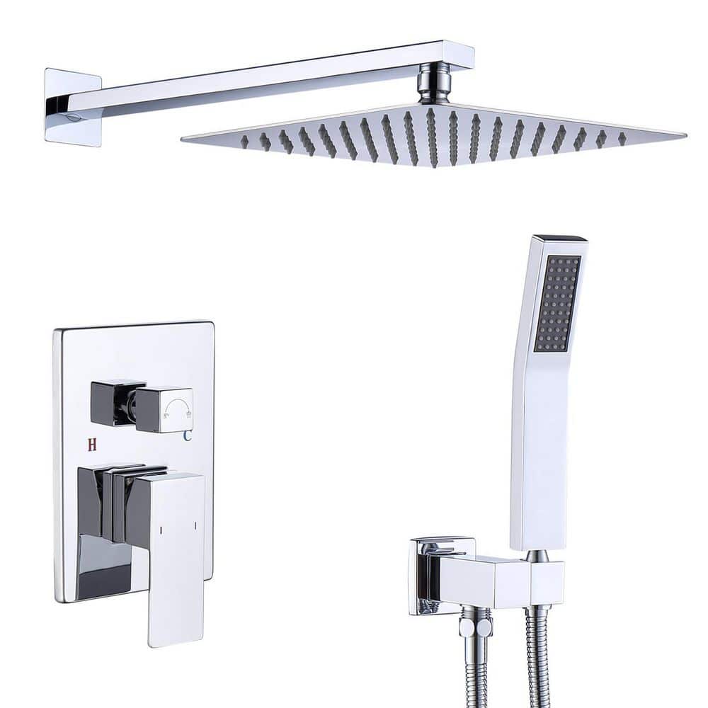  Single-Handle 2-Spray Patterns Rainfall Rectangle Dual Shower Head In Chrome (Valve Included)