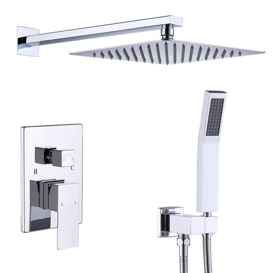  Single-Handle 2-Spray Patterns Rainfall Rectangle Dual Shower Head In Chrome (Valve Included)